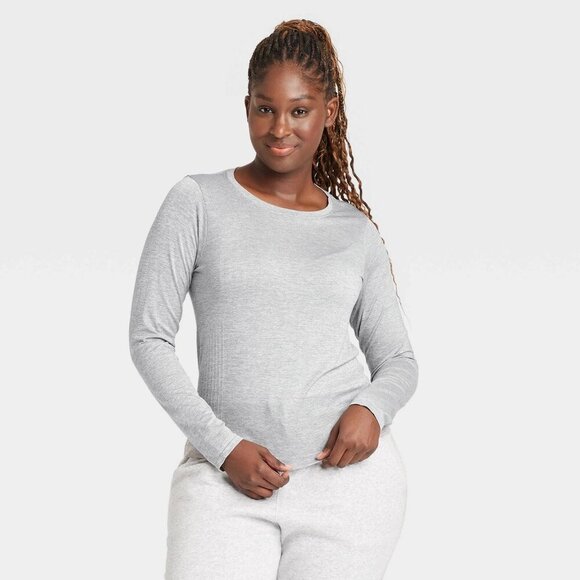 Medium - Womens Seamless Long Sleeve Top - All In Motion - Heathered Gray - Picture 7 of 8